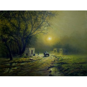 Hanif Shahzad, Cool Sunset II, 27 x 36 Inch, Oil on Canvas, Landscape Painting, AC-HNS-109